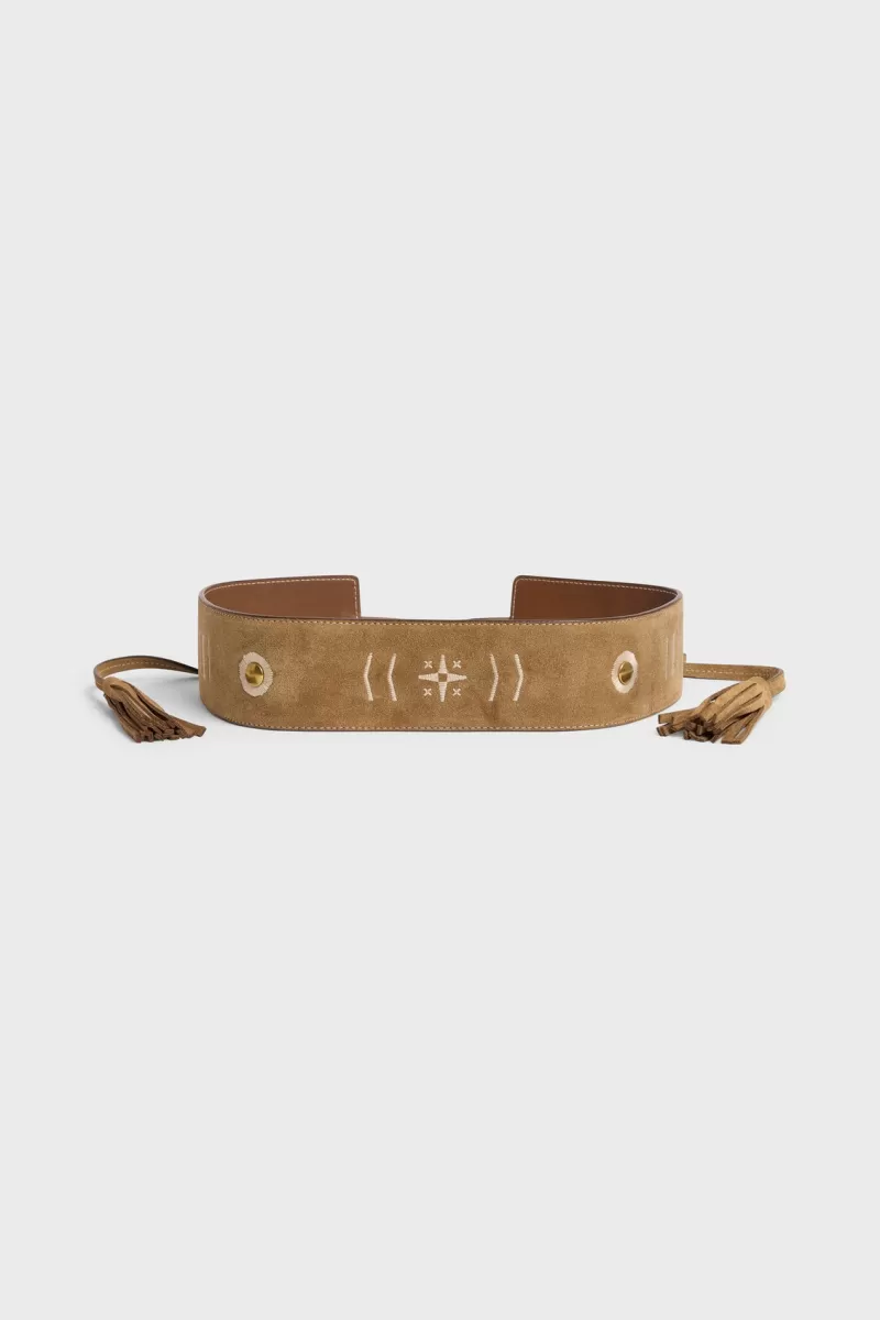 Belt to tie in suede leather with embroideries - INDIRA | Gerard Darel Fashion