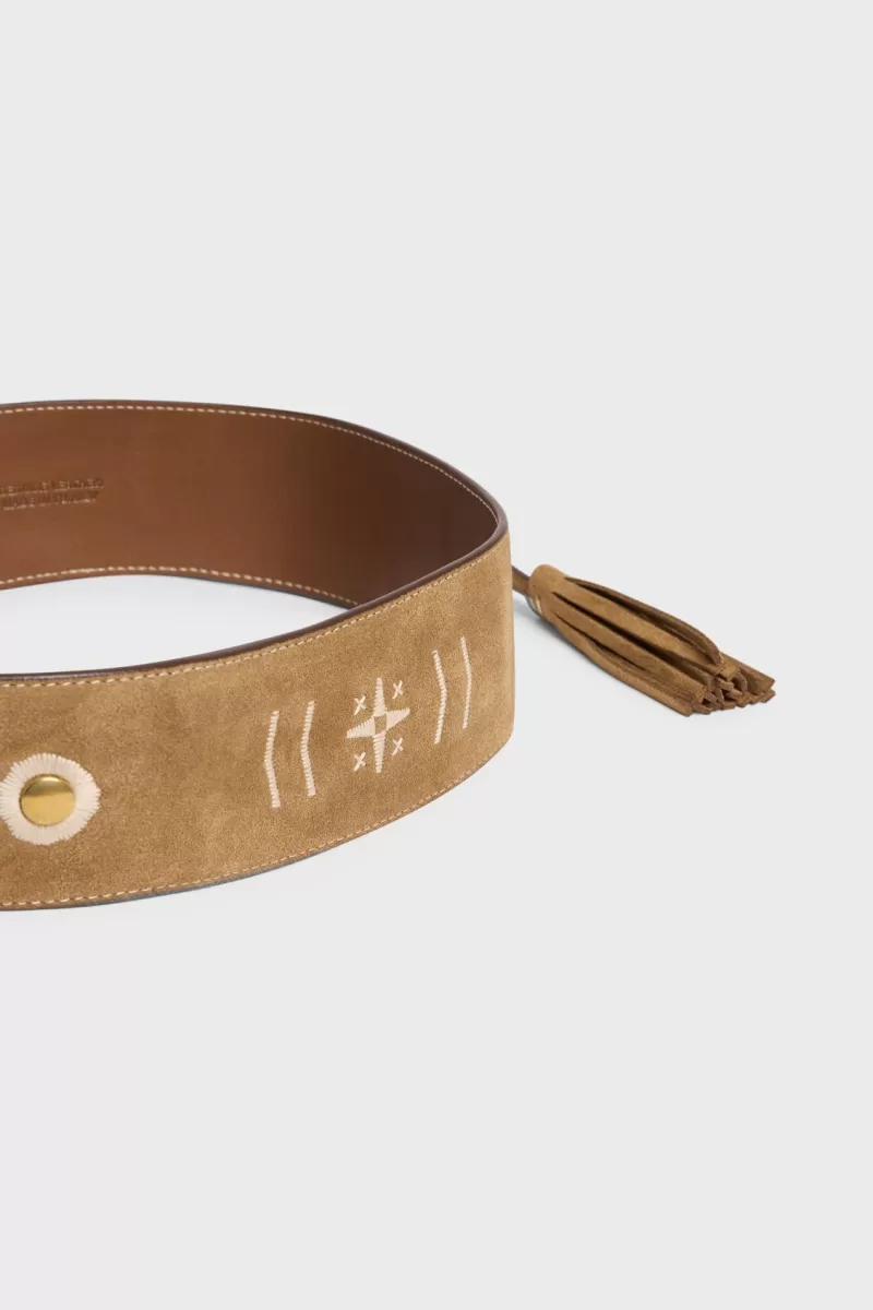 Belt to tie in suede leather with embroideries - INDIRA | Gerard Darel Fashion