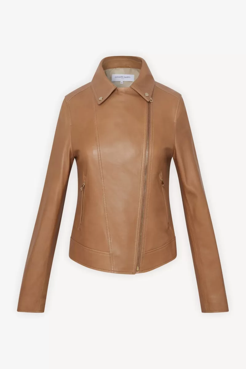 Caramel leather biker jacket - MARGOT | | Gerard Darel Fashion