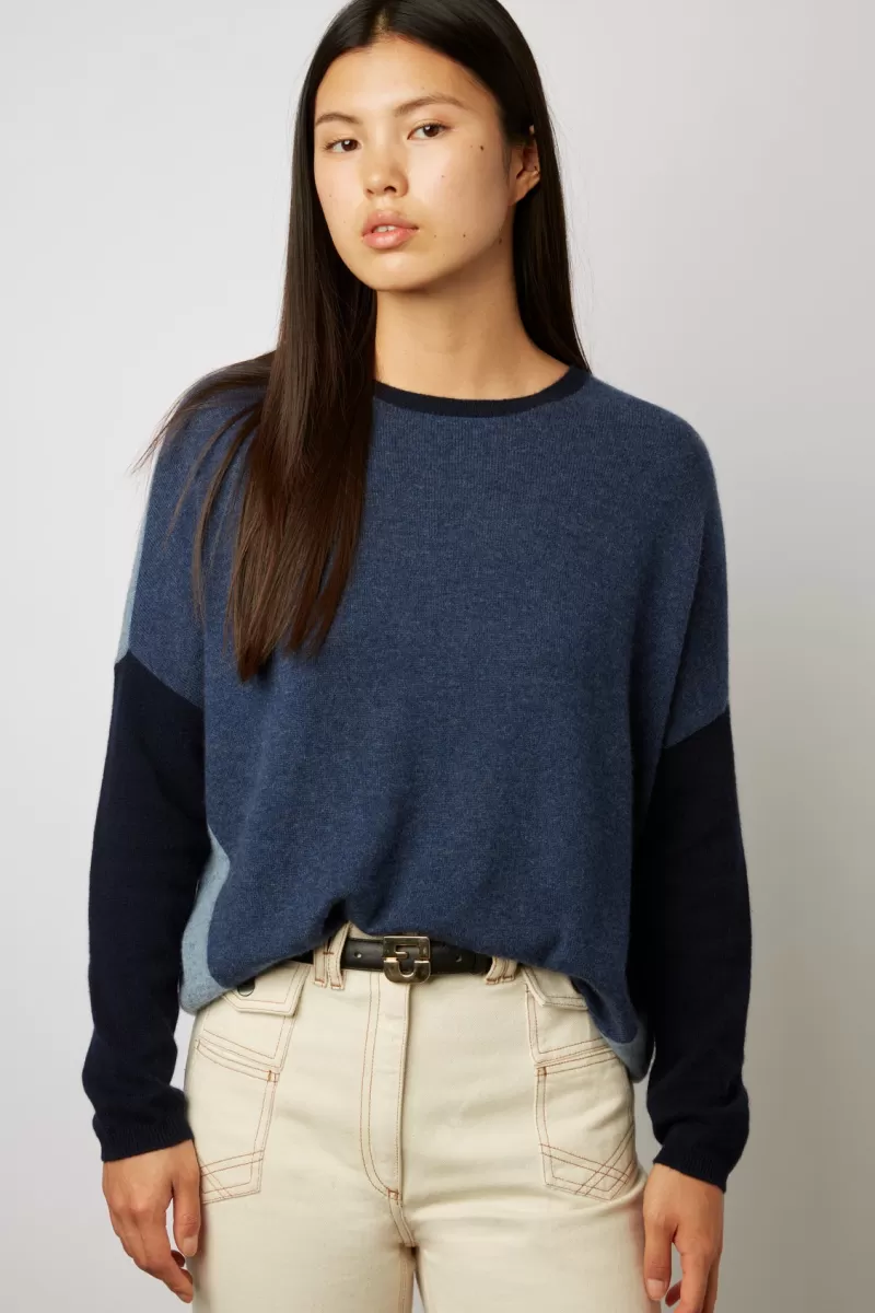 Color block cashmere round neck sweater  - LOVANA | Gerard Darel Discount