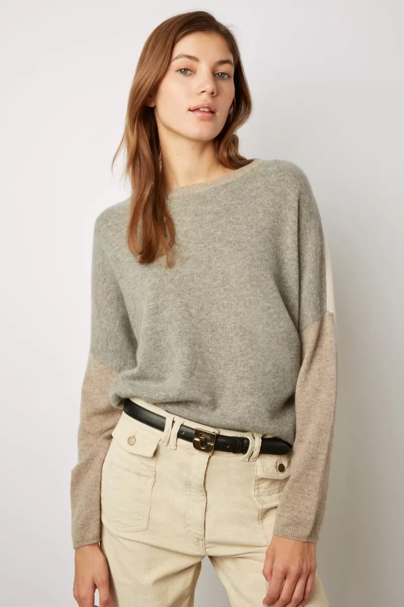 Color block cashmere round neck sweater - LOVANA | Gerard Darel New