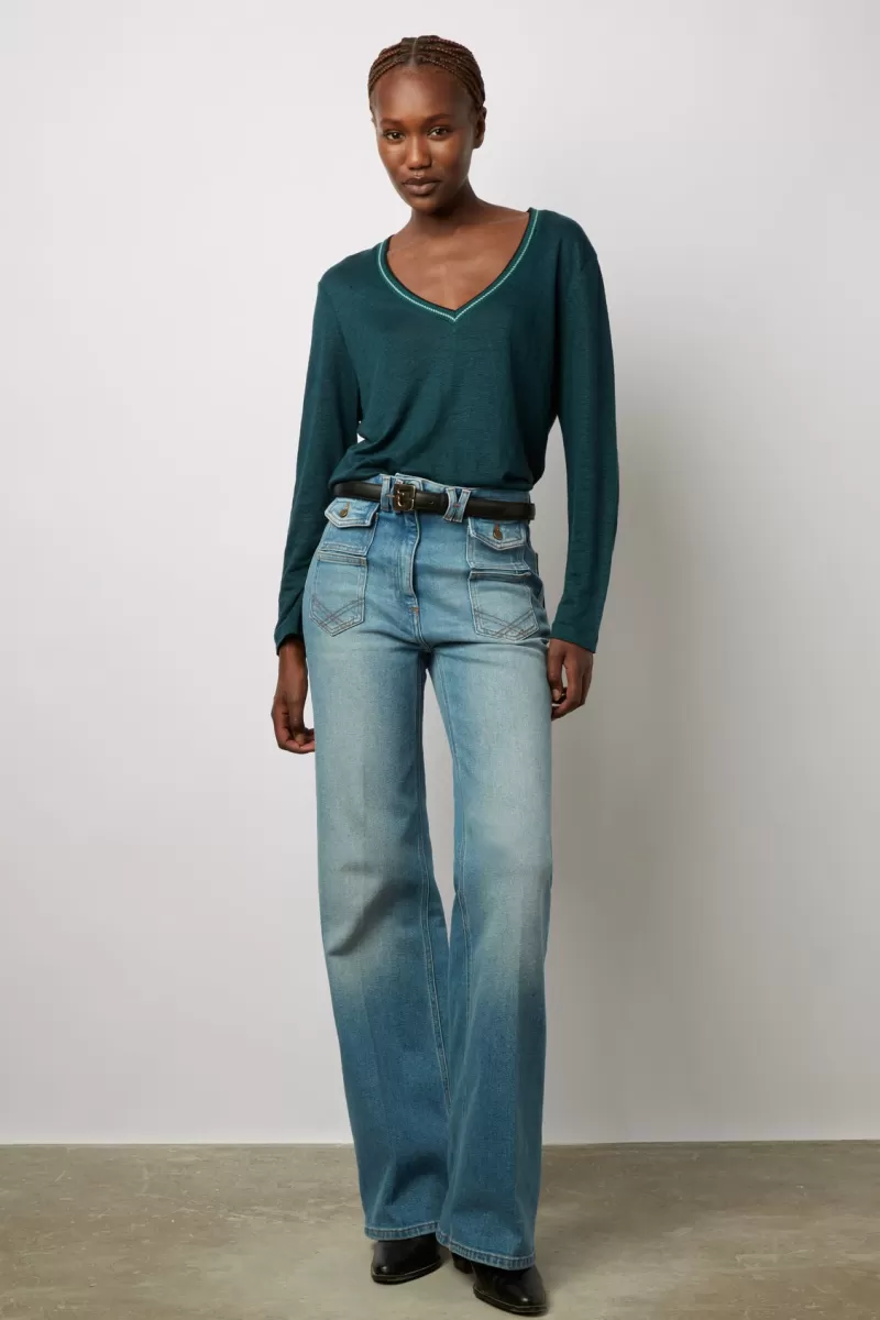 Fancy linen V-neck T-shirt - ADDIE | Gerard Darel Shop