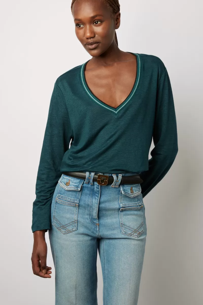 Fancy linen V-neck T-shirt - ADDIE | Gerard Darel Shop