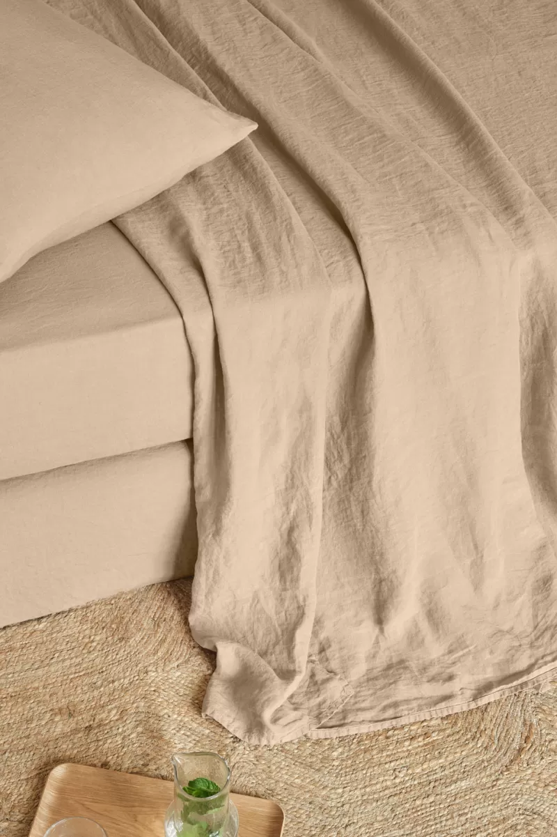Flat washed linen sheet - light brown | Gerard Darel Online
