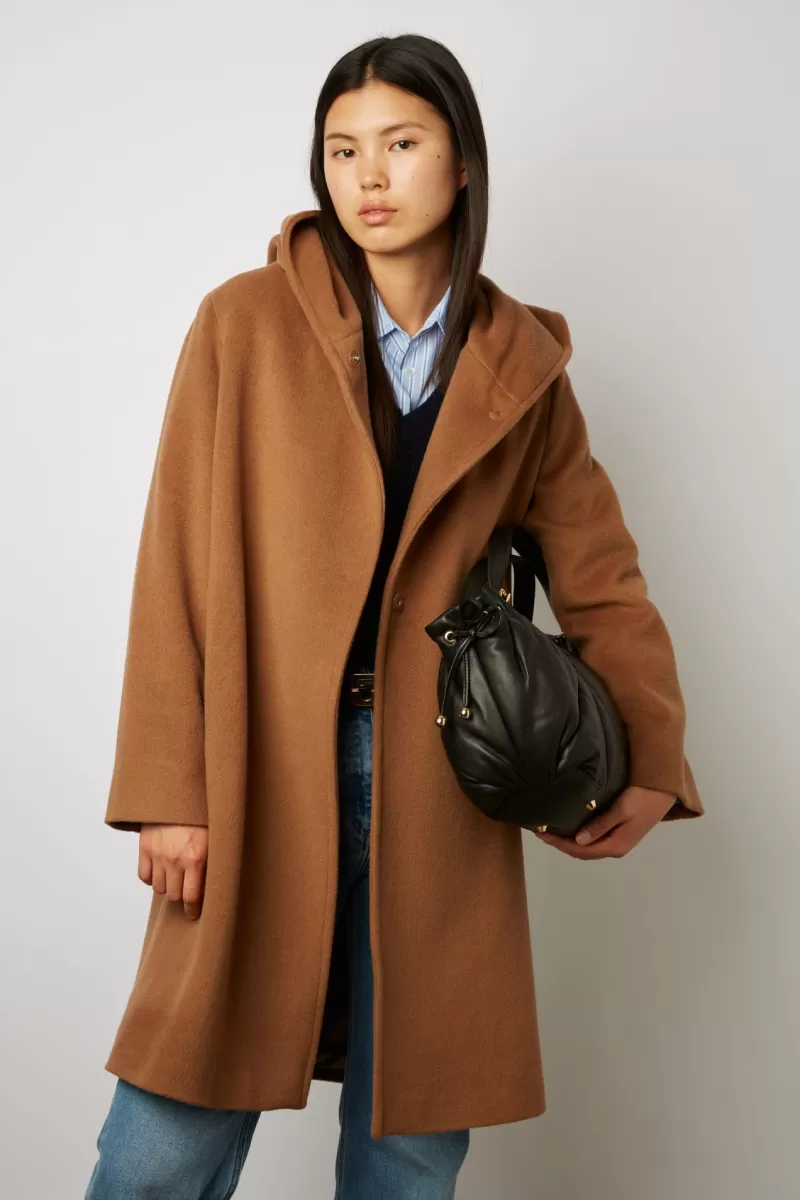 Hooded, straight cut wool and alpaca coat - SAKURA | Gerard Darel New