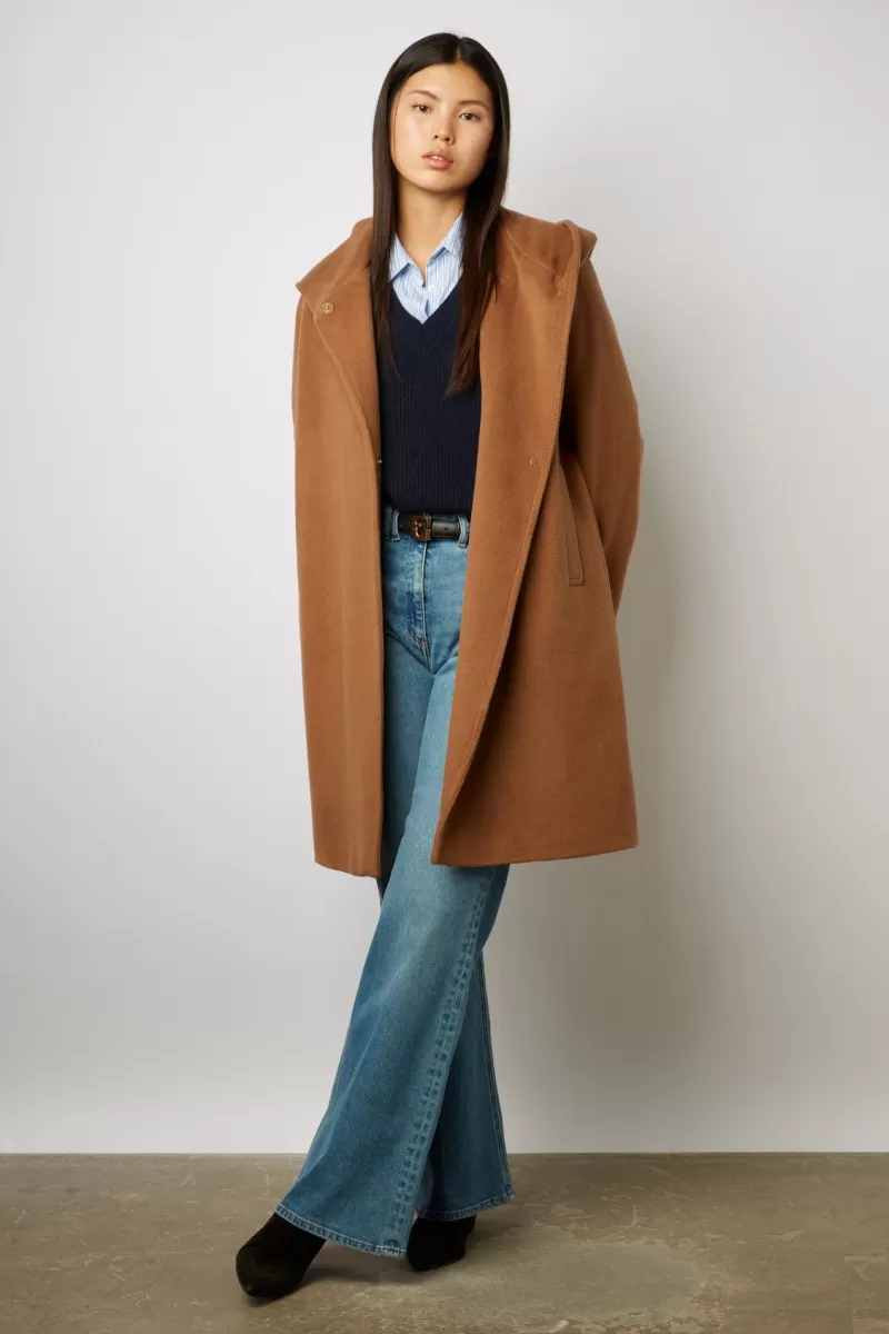 Hooded, straight cut wool and alpaca coat - SAKURA | Gerard Darel New