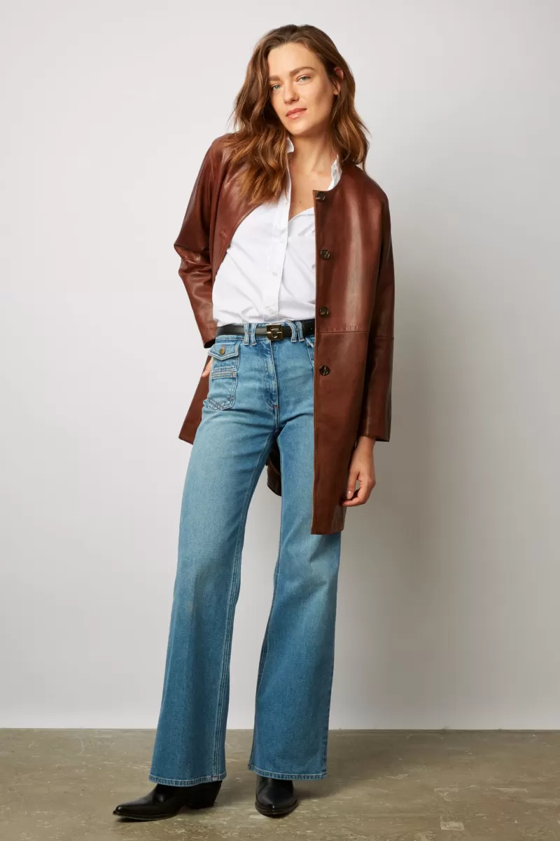 Long jacket in distressed leather - NALINHA | Gerard Darel Shop