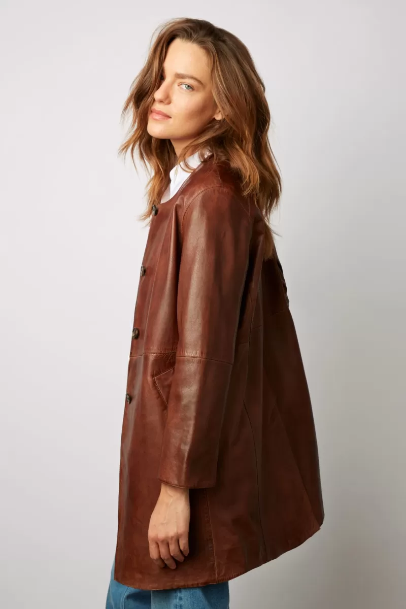 Long jacket in distressed leather - NALINHA | Gerard Darel Shop