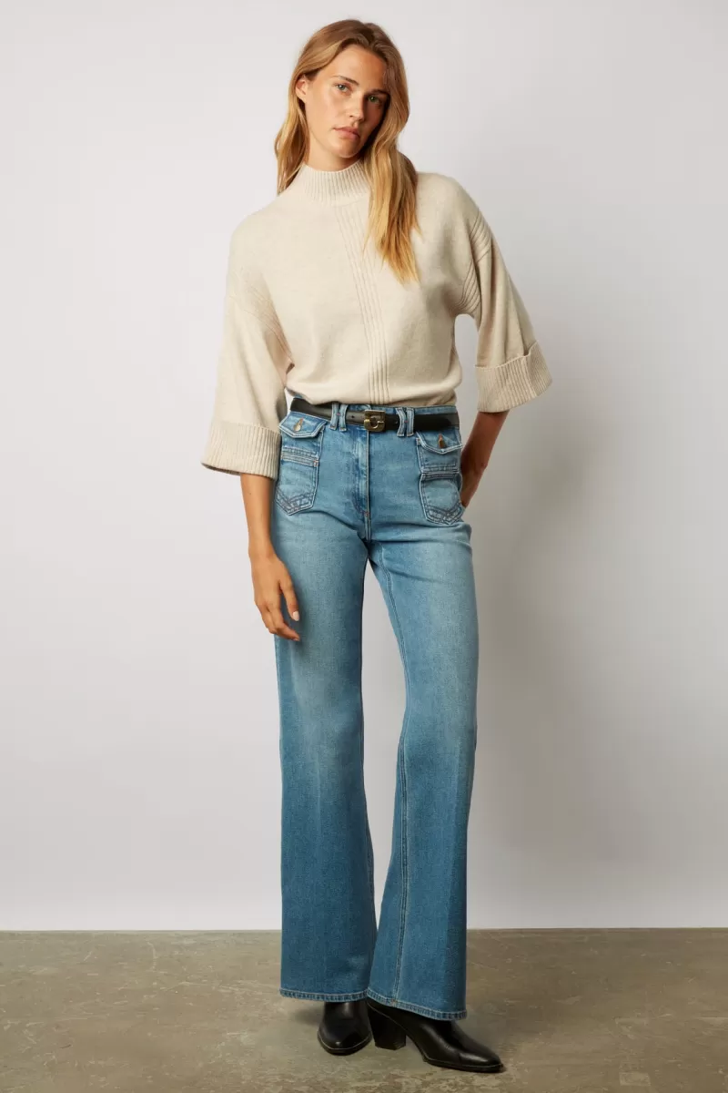 Loose fit wool sweater with stand up collar - LAZARINE | Gerard Darel Fashion