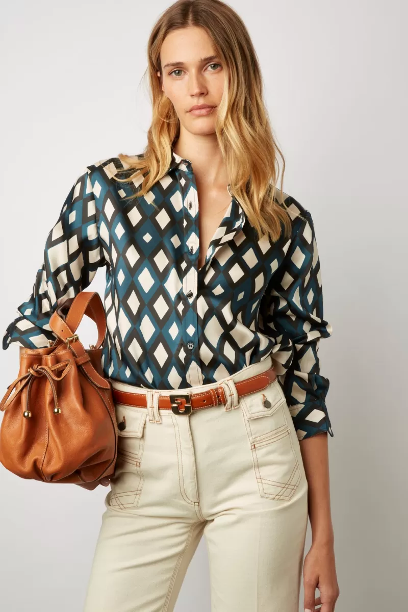 Lozenge print satin feel shirt - CARLA | Gerard Darel Discount