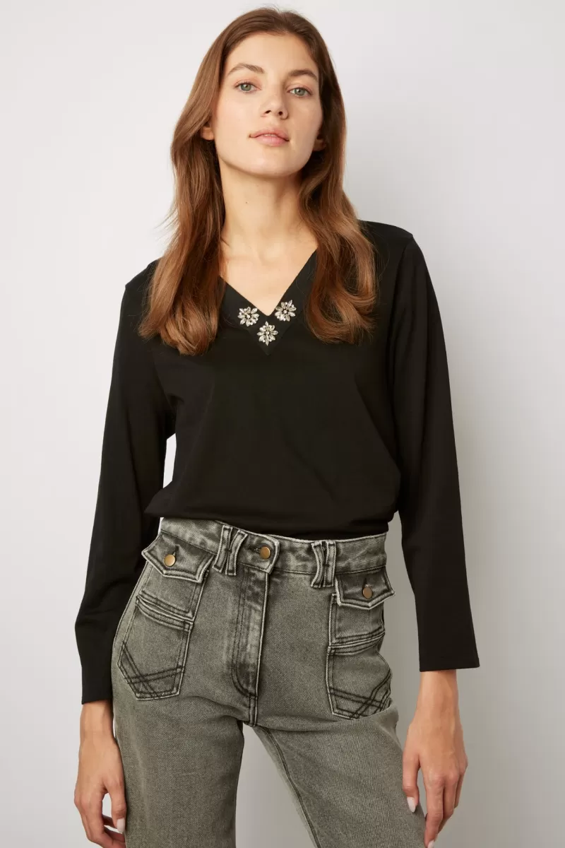 Plain V-neck T-shirt with rhinestones - ARIELLE | Gerard Darel Best