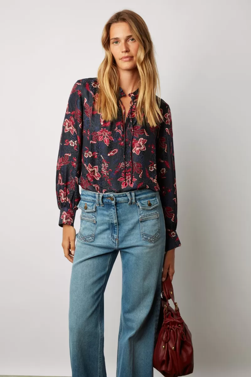 Satin look blouse with large flower print - CECILE | Gerard Darel Shop