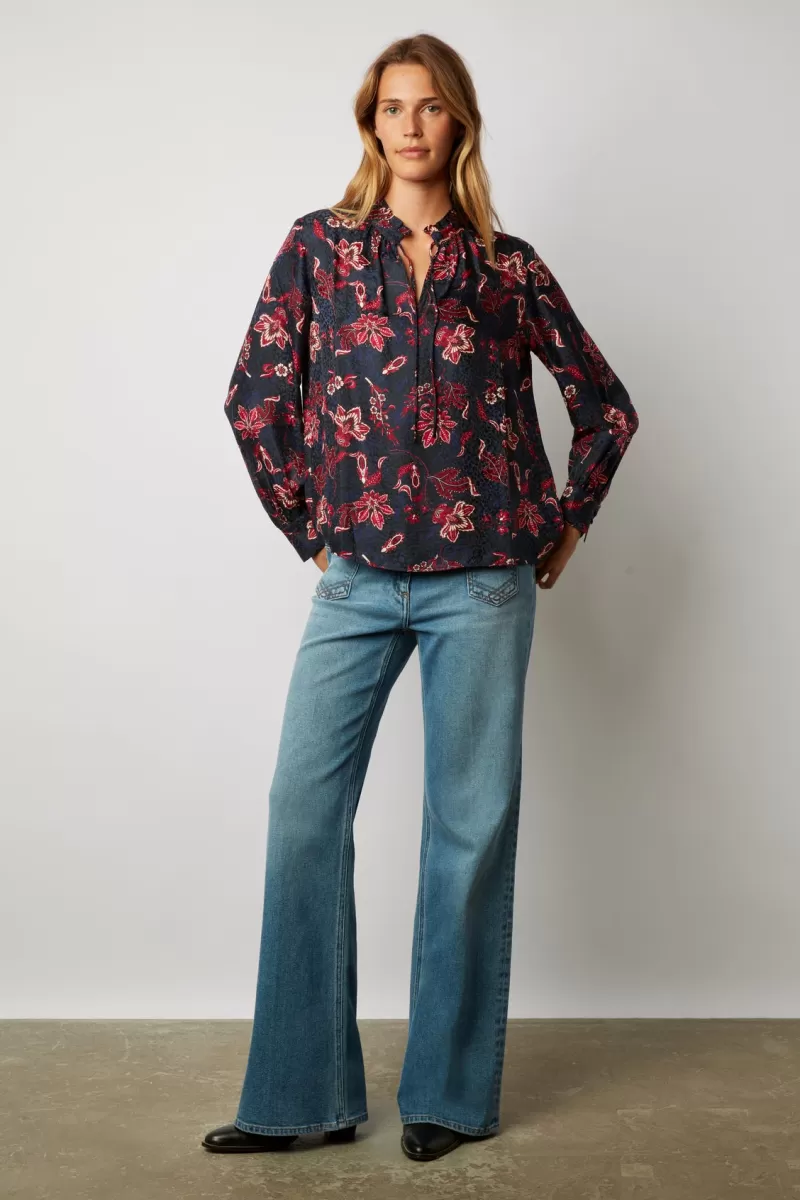 Satin look blouse with large flower print - CECILE | Gerard Darel Shop