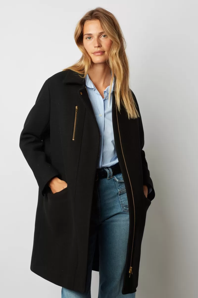 Straight cut zippered wool blend coat - SATHYA | Gerard Darel Online