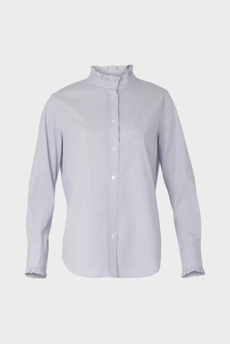 Striped poplin shirt with stand up collar - CALYPSO | Gerard Darel Store