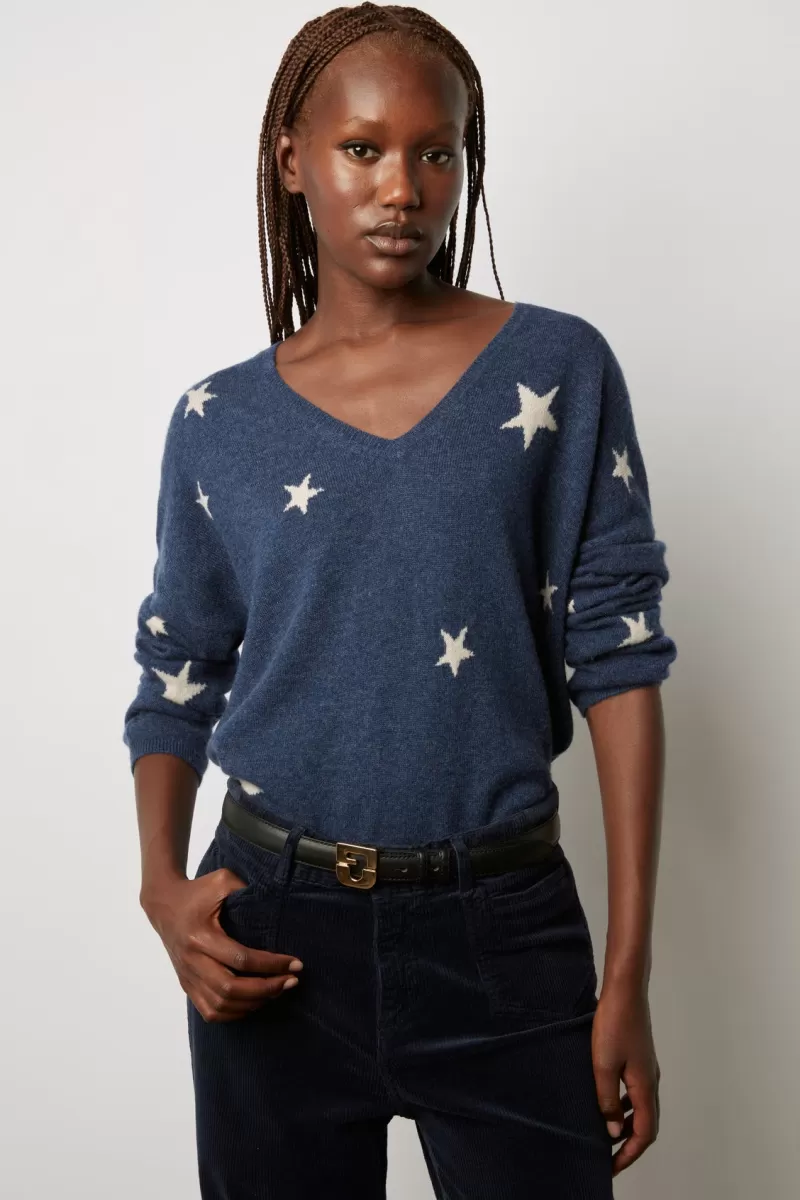 V-neck cashmere sweater with star pattern - LORETTE | Gerard Darel Best Sale