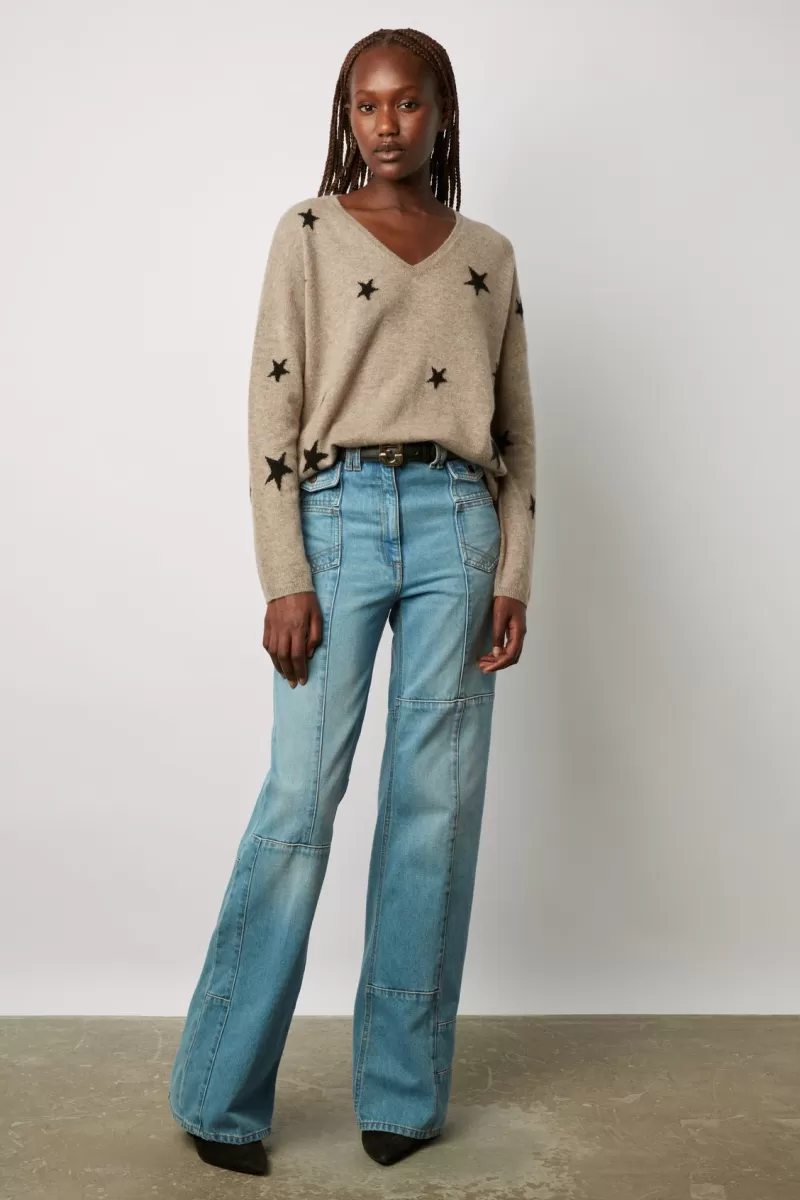 V-neck cashmere sweater with star pattern - LORETTE | Gerard Darel Best Sale