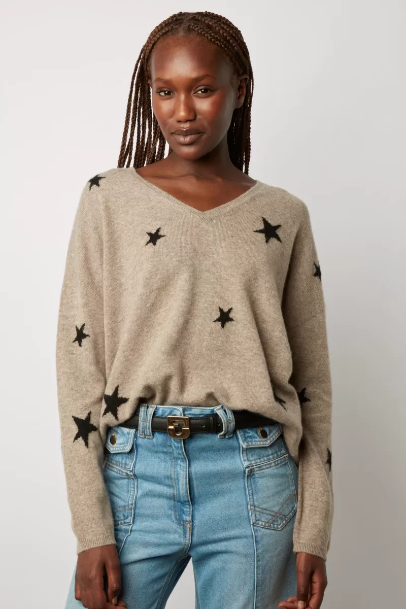 V-neck cashmere sweater with star pattern - LORETTE | Gerard Darel Best Sale