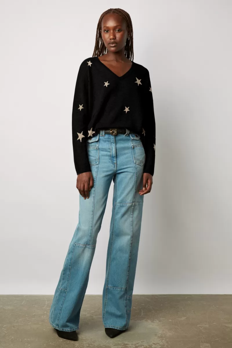 V-neck cashmere sweater with star pattern - LORETTE | Gerard Darel Cheap