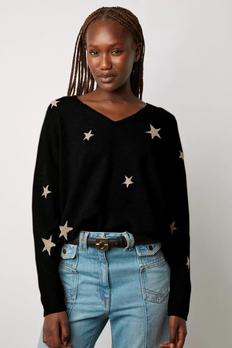 V-neck cashmere sweater with star pattern - LORETTE | Gerard Darel Cheap