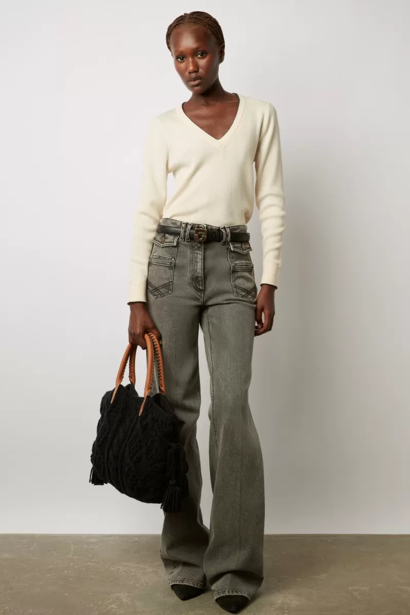 V-neck wool sweater with contrasting stitch - LAUBNA | Gerard Darel New