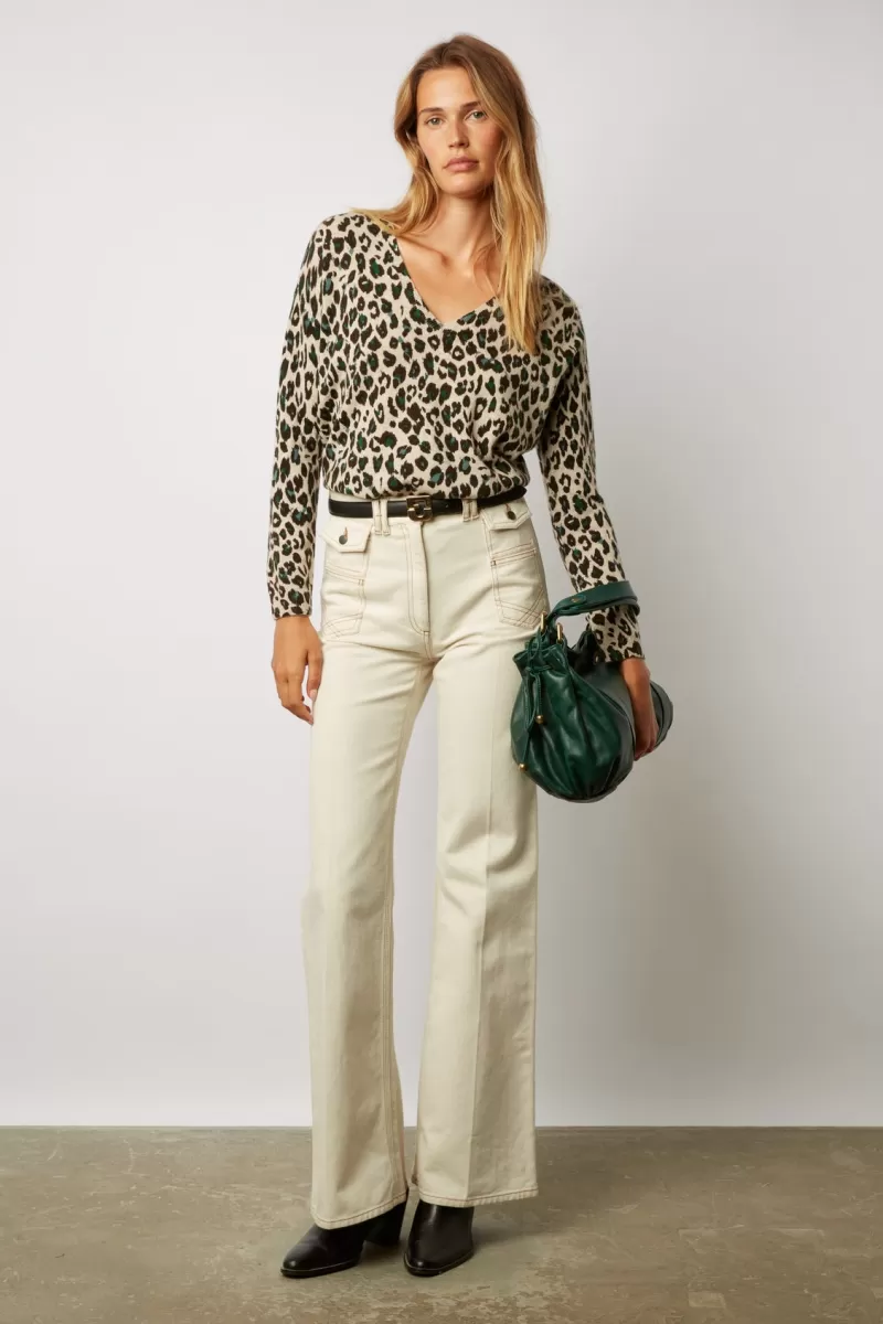 V-neckleopard print wool sweater - LAVINIA | Gerard Darel Store