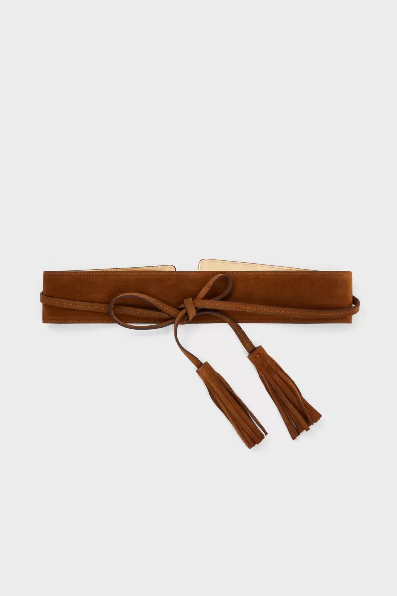 Wide belt in tobacco suede leather - ORNA | | Gerard Darel Flash Sale