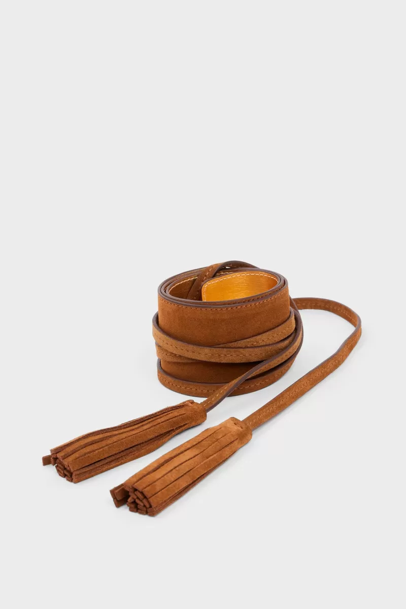 Wide belt in tobacco suede leather - ORNA | | Gerard Darel Flash Sale