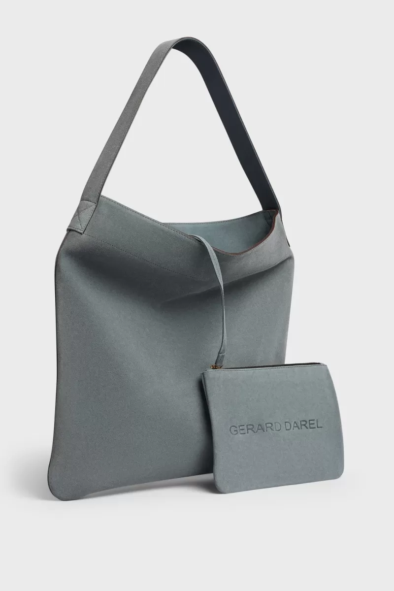 Women's blue suede leather hobo bag LADY | | Gerard Darel Online
