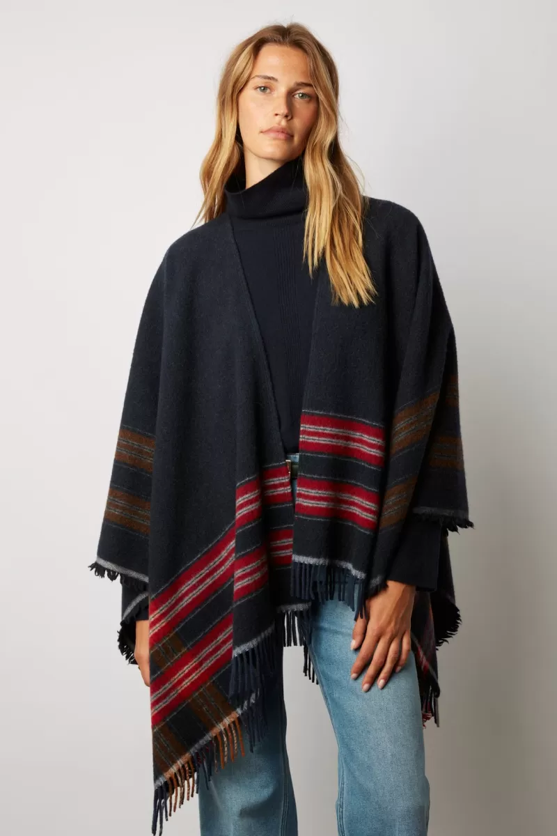 Wool poncho with stripes and fringes - GEENA | Gerard Darel Flash Sale