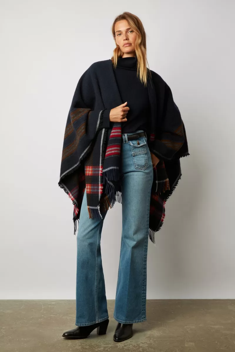 Wool poncho with stripes and fringes - GEENA | Gerard Darel Flash Sale